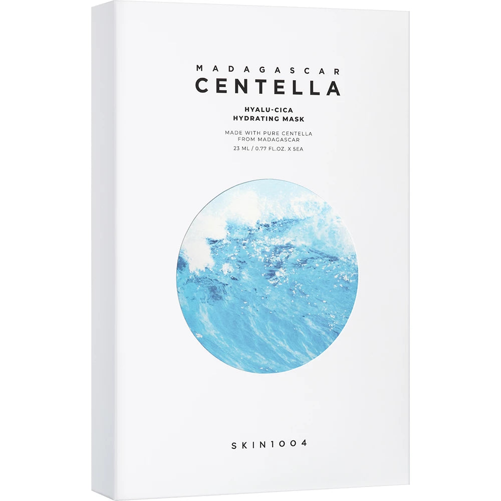 SKIN1004 Madagaskar Centella Hyalu-Cica Feuchtigkeitsmaske – Gesichtsmaske mit 8 Arten Hyaluronsäure & Centella Asiatica Extrakt für Hautfeuchtigkeit & Komfort – 23 ml x 5 Stk.