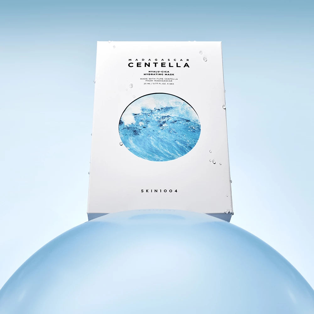 SKIN1004 Madagaskar Centella Hyalu-Cica Feuchtigkeitsmaske – Gesichtsmaske mit 8 Arten Hyaluronsäure & Centella Asiatica Extrakt für Hautfeuchtigkeit & Komfort – 23 ml x 5 Stk.