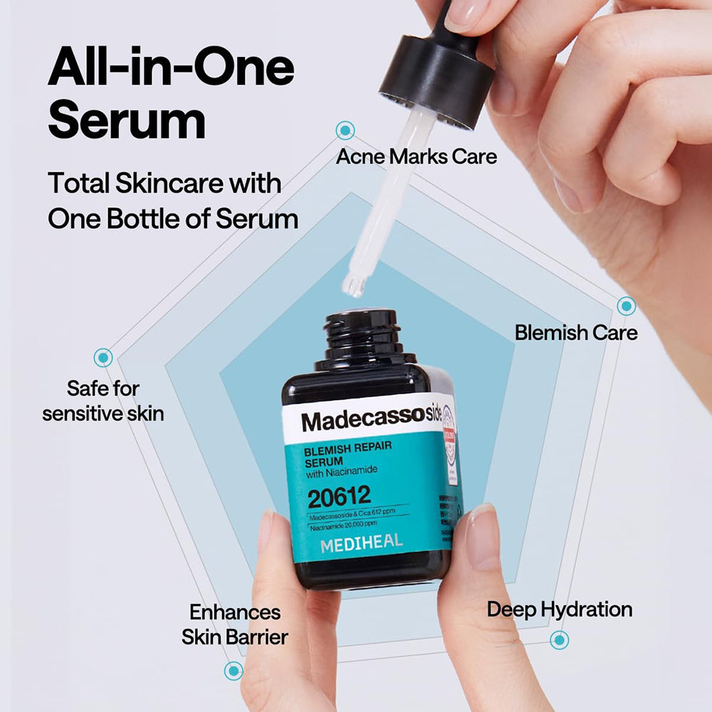 MEDIHEAL Madecassoside Blemish Repair Serum - ser de fata formulat cu madecassoside si niacinamida, care contribuie la calmarea pielii si la uniformizarea aspectului tenului - 40 ml