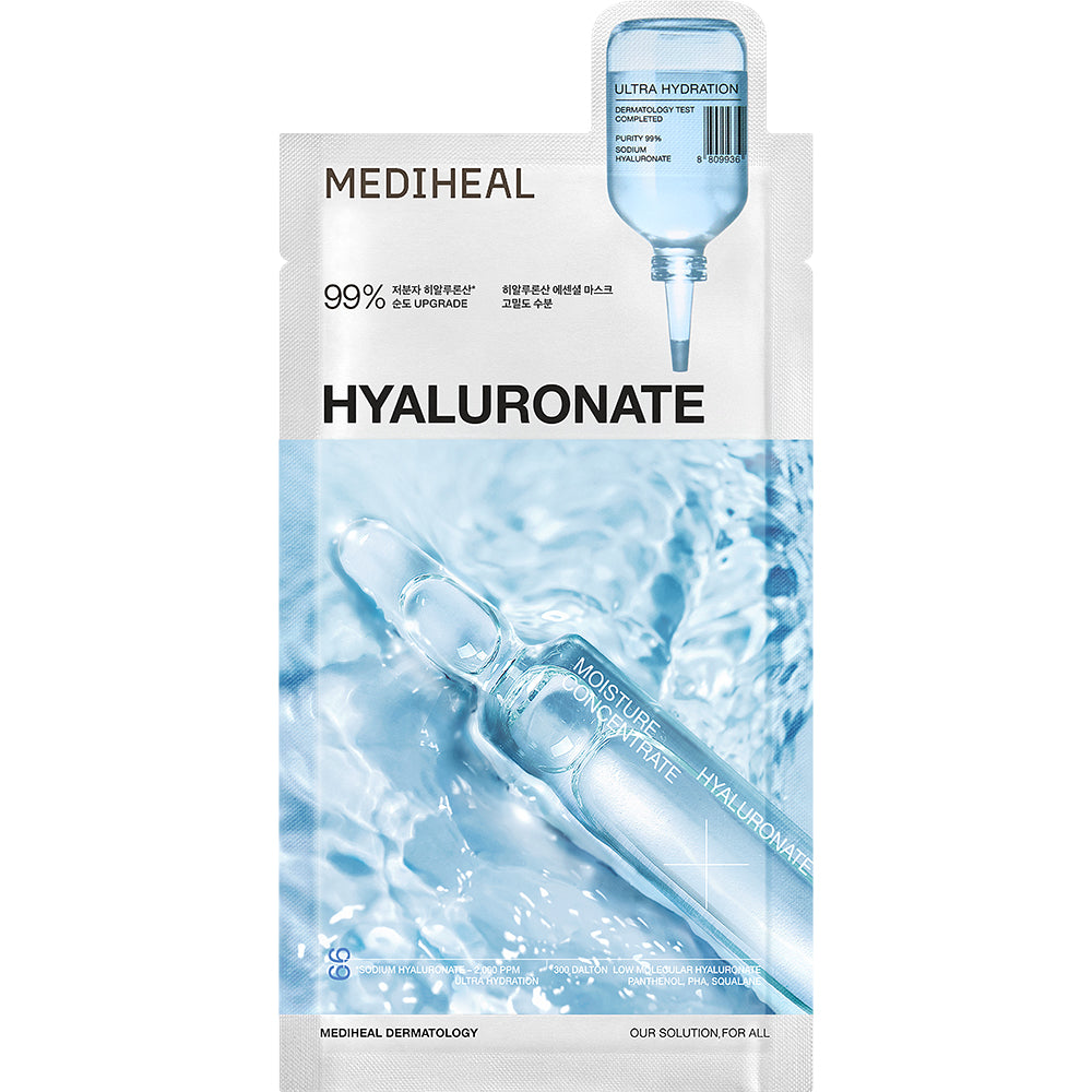 MEDIHEAL Hyaluronate Essential Sheet Mask Ultra Hydration - masca de fata tip servetel formulata cu acid hialuronic si pantenol, care contribuie la hidratarea pielii si la mentinerea barierei cutanate - 24 ml