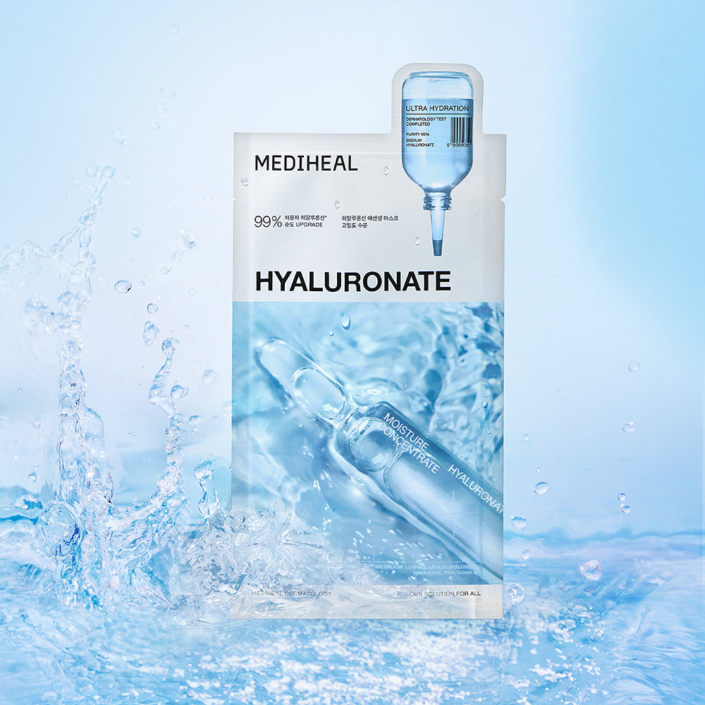 MEDIHEAL Hyaluronate Essential Sheet Mask Ultra Hydration - masca de fata tip servetel formulata cu acid hialuronic si pantenol, care contribuie la hidratarea pielii si la mentinerea barierei cutanate - 24 ml