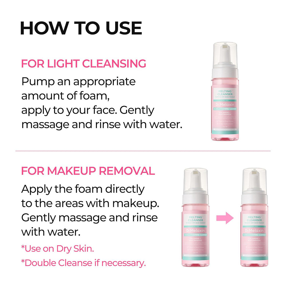 Dr. Melaxin Schmelzreiniger - tägliches Reinigungsschaum mit Calamin und Niacinamid, das hilft, Sonnenschutz, Foundation und Unreinheiten zu entfernen und den Hautkomfort nach dem Spülen zu erhalten - 150 ml