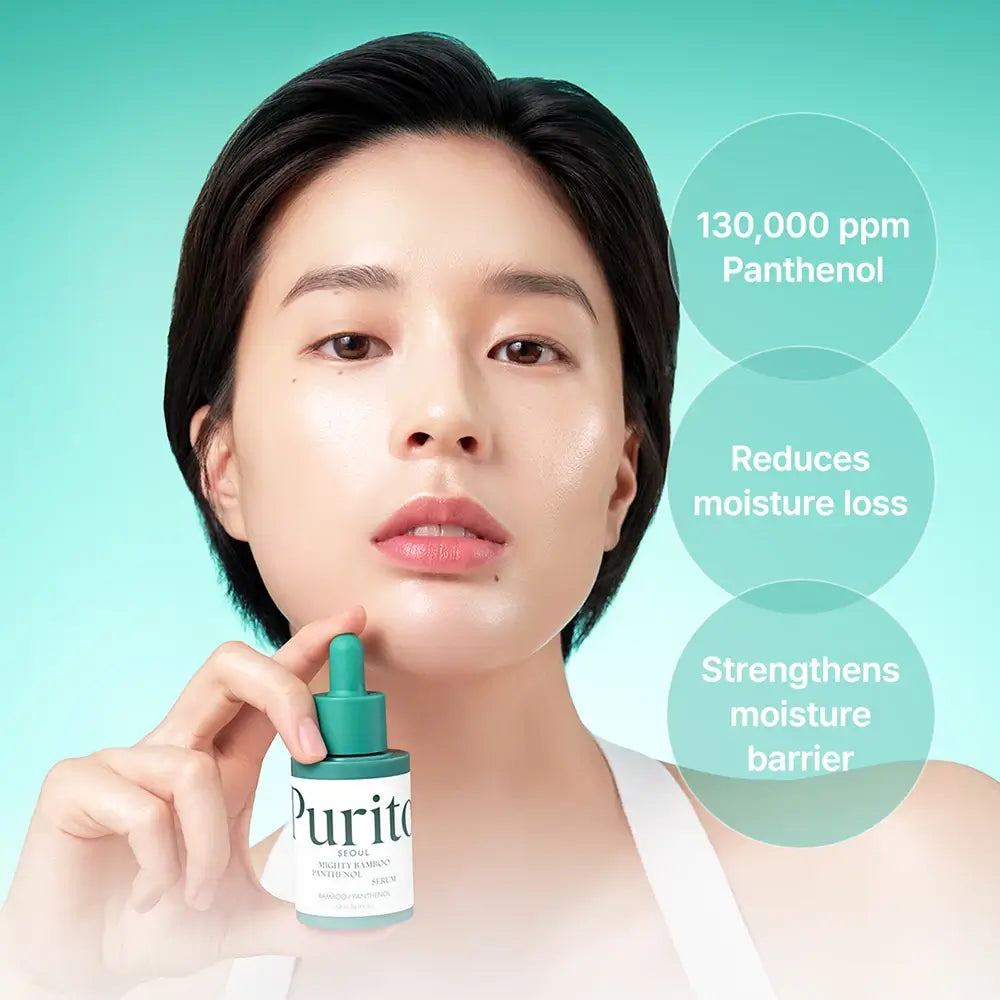 PURITO Mighty Bamboo Panthenol Serum - Gesichtsserum mit Panthenol und Ectoin zur Stärkung der Feuchtigkeitsbarriere und Erhaltung des Komforts trockener und empfindlicher Haut - 30 ml