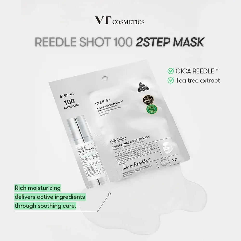 VT COSMETICS Reedle Shot Beruhigende Gesichtsmaske 100 - Intensive Feuchtigkeit und Elastizität, 25g