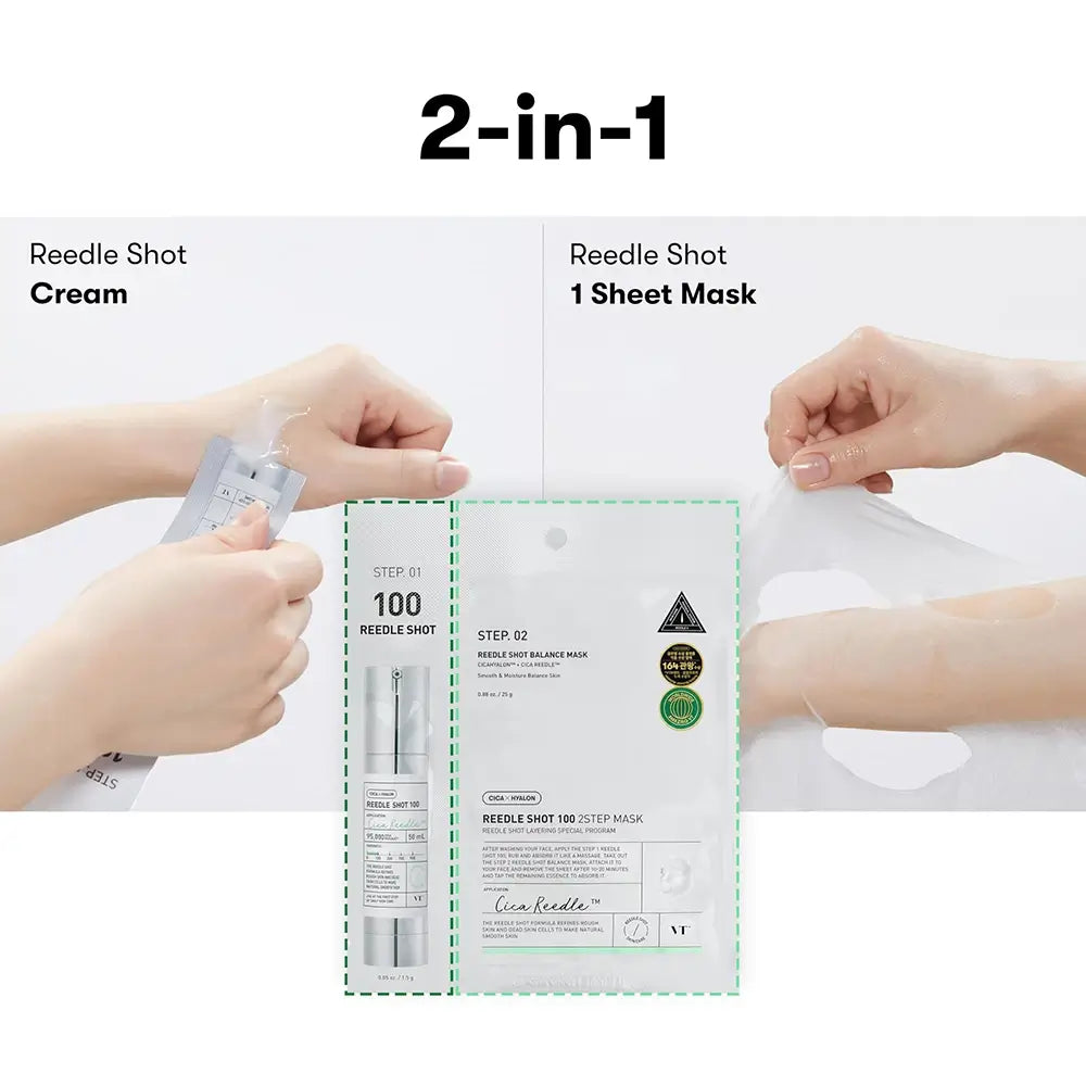 VT COSMETICS Reedle Shot Beruhigende Gesichtsmaske 100 - Intensive Feuchtigkeit und Elastizität, 25g