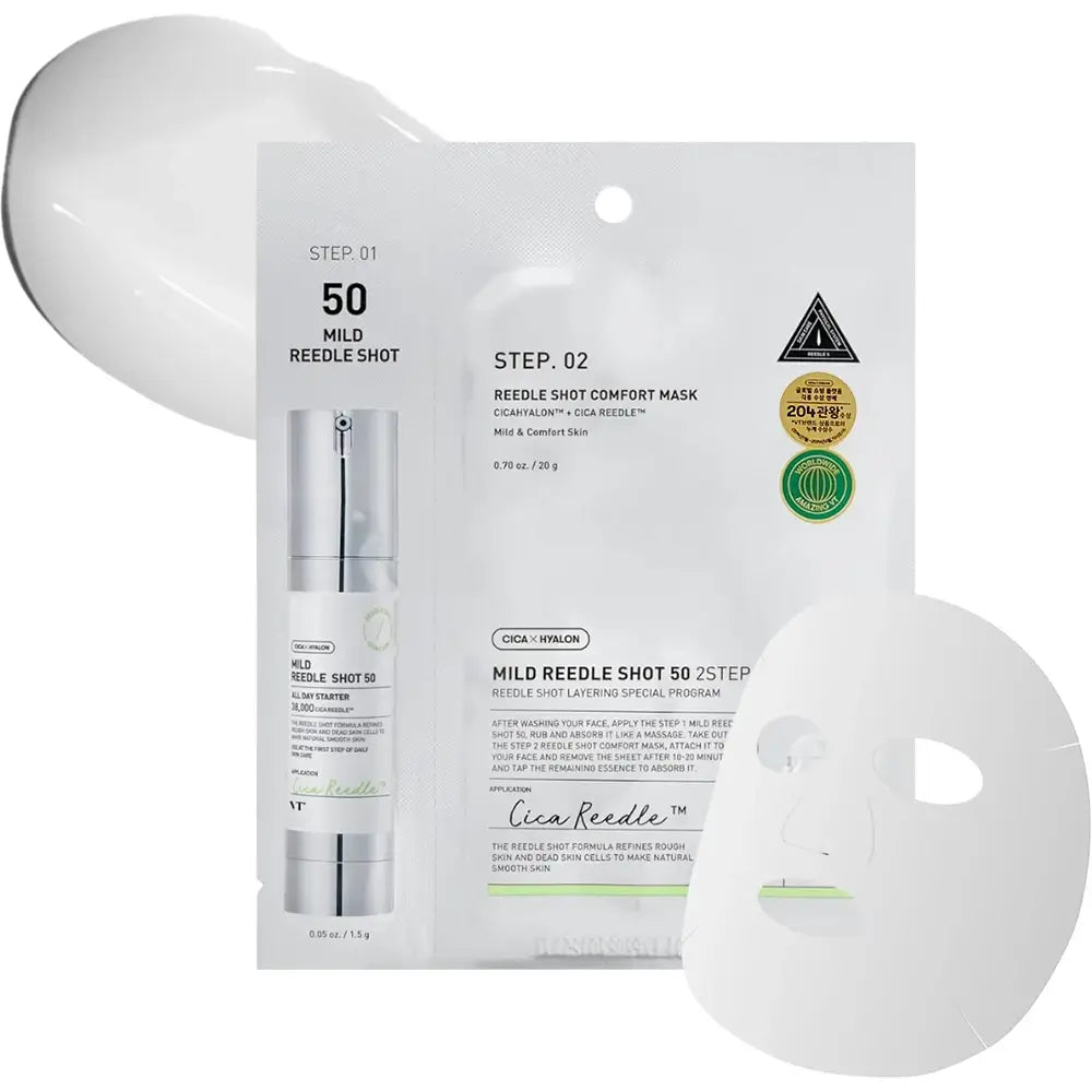 VT COSMETICS Cica Mild Reedle Shot 50 2-Schritte - Gesichtsmaske formuliert mit Centella Asiatica und Hyaluronsäure, die zur Hautfeuchtigkeit und zum Hautkomfort beitragen - 1,5 g + 25 g