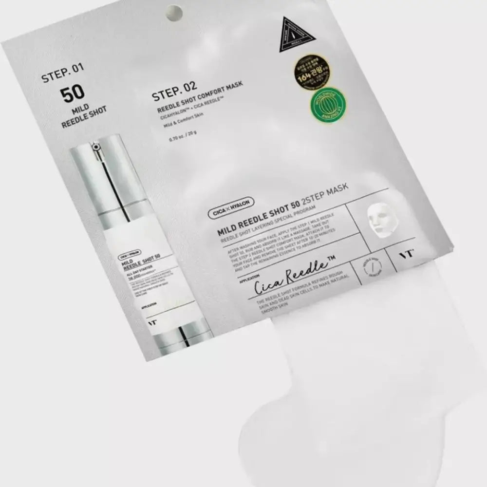 VT COSMETICS Cica Mild Reedle Shot 50 2-Schritte - Gesichtsmaske formuliert mit Centella Asiatica und Hyaluronsäure, die zur Hautfeuchtigkeit und zum Hautkomfort beitragen - 1,5 g + 25 g