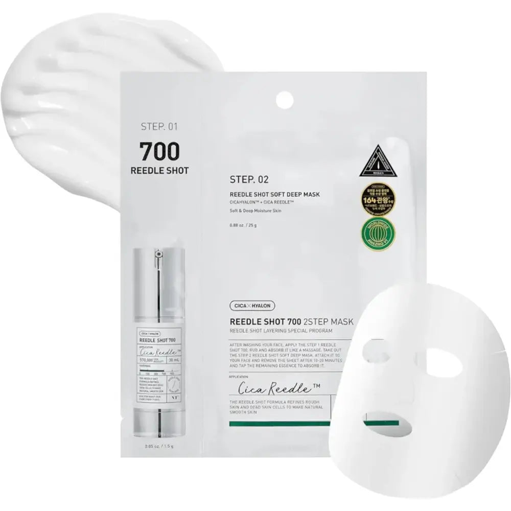 VT COSMETICS Cica Reedle Shot 700 2-Stufen Gesichtsmaske - Intensiv feuchtigkeitsspendende Formel mit regenerierendem Wirkserum zur Verbesserung der Hauttextur und Tiefenfeuchtigkeit – 1,5 g + 25 g