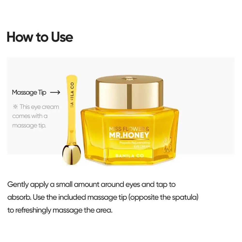 BANILA CO Miss Flower and Mr. Honey Propolis Rejuvenating Eye Cream - Augencreme mit Propolis- und Koffeinextrakt, spendet Feuchtigkeit und hält die Haut geschmeidig - 20 ml