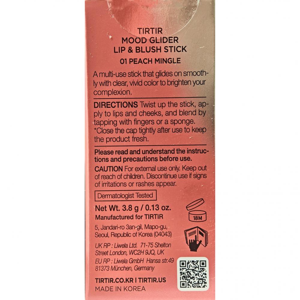 TIRTIR Mood Glider Lippen- und Rouge-Stift, 01 Peach Mingle, 3,8 g