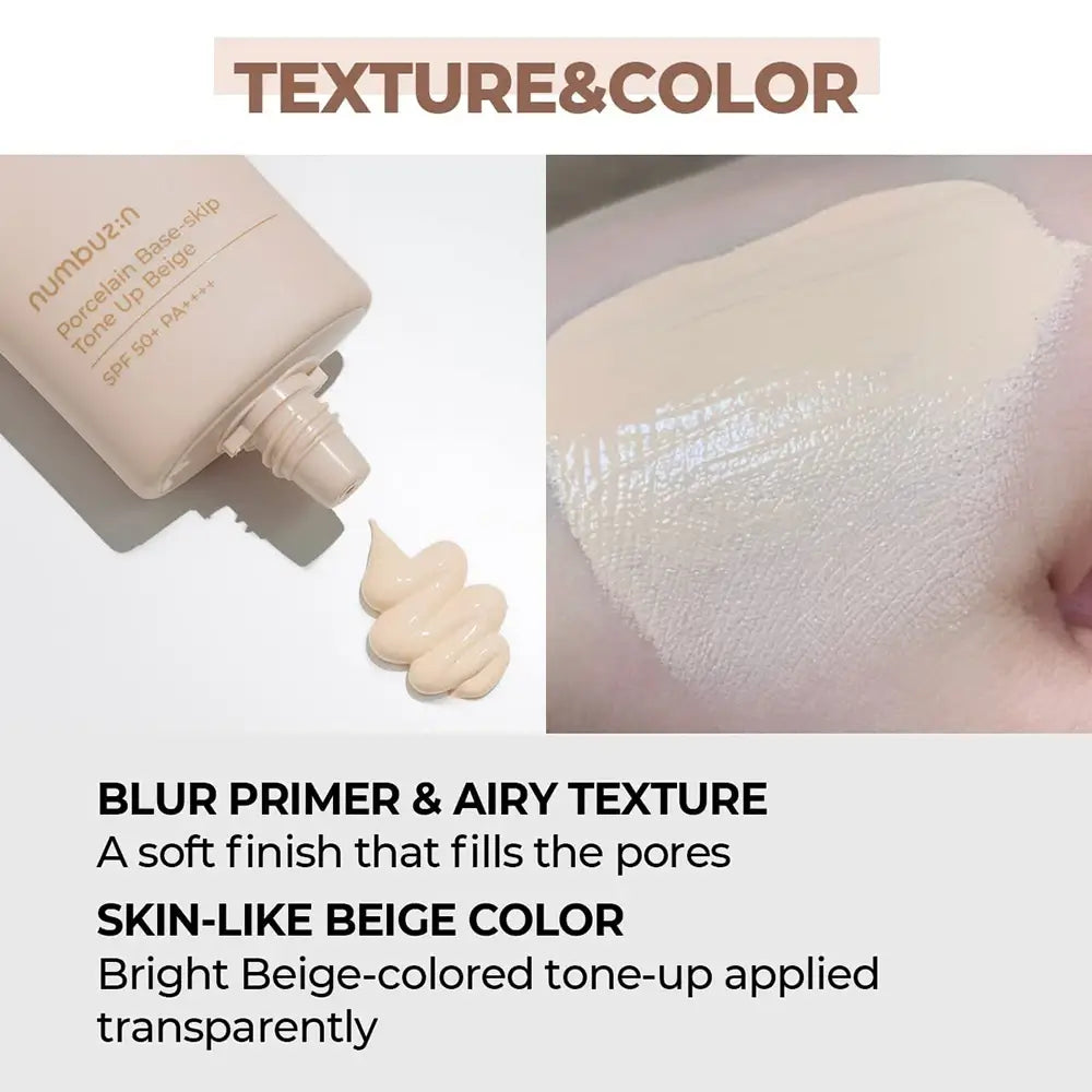 NUMBUZIN Nr.3 Porcelain Base-Skip Crema Colorata Beige - UV Schutz und Teint-Aufhellung, 50ml