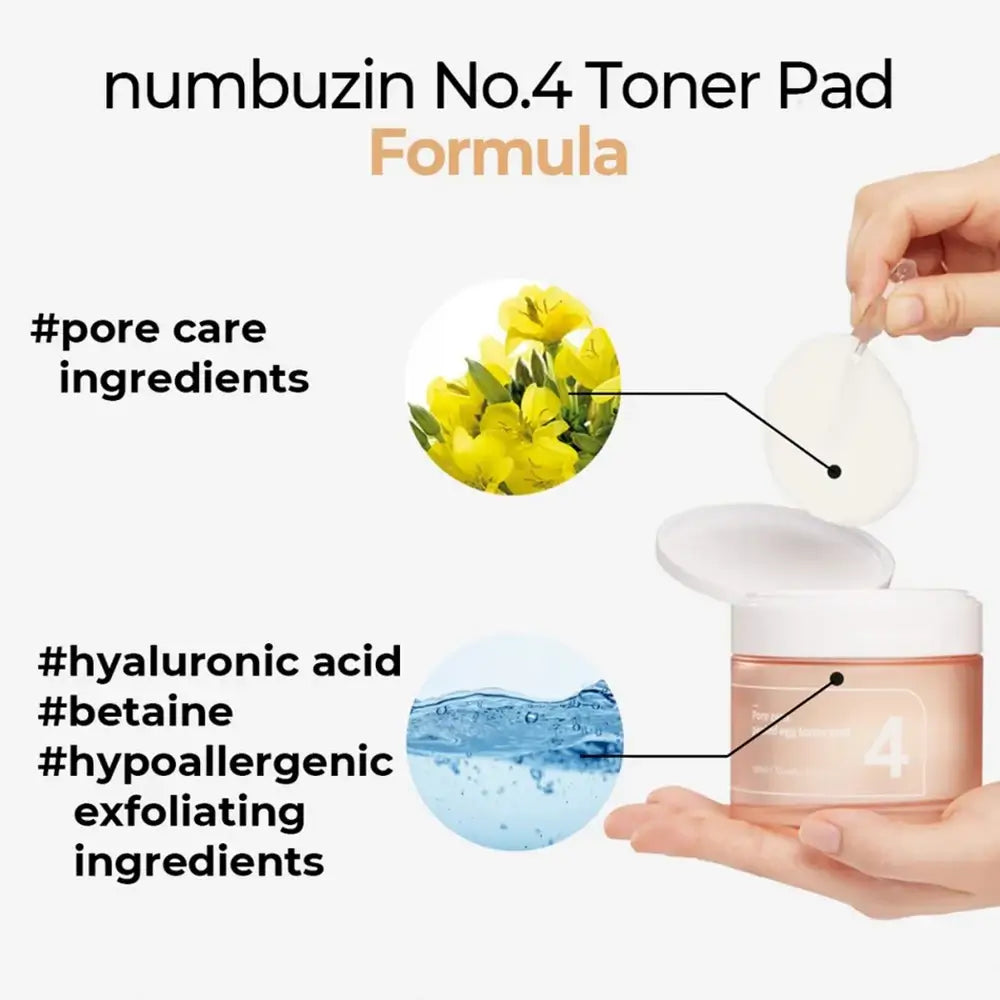 NUMBUZIN No.4 Pore Zero Peeling Toner Pads - sanfter Peeling-Effekt und Porenverfeinerung, 70 Stück