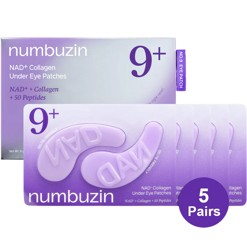 NUMBUZIN No.9 NAD+Collagen Under Eye Patches - benzi pentru ochi formulate cu colagen marin si niacinamida, care contribuie la diminuarea aspectului cearcanelor si la mentinerea prospetimii zonei perioculare - 5 buc