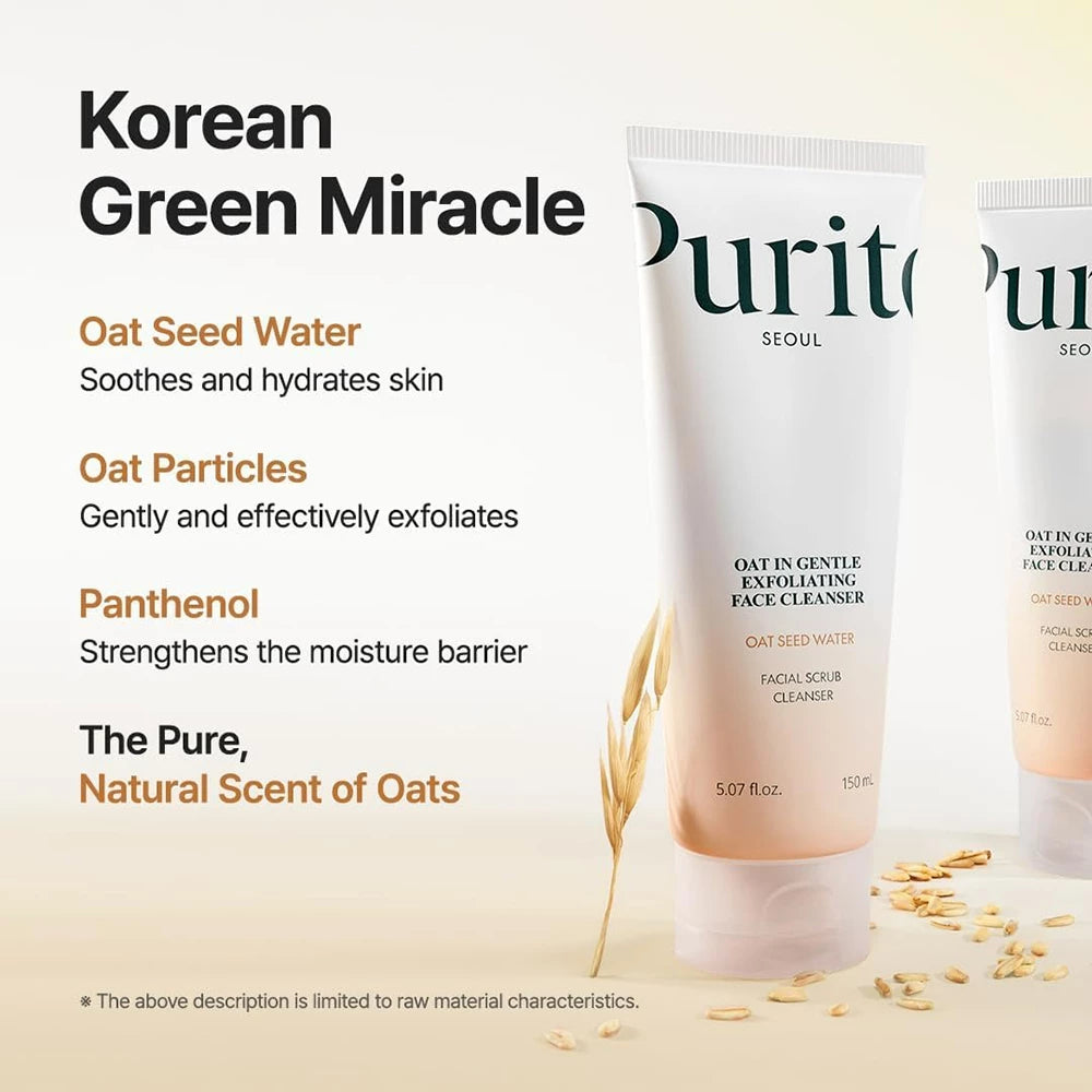 PURITO Oat-In Gentle Exfoliating Face Cleanser - Peeling-Reiniger mit Hafer und Haferkernextrakt zur Reinigung und Peeling empfindlicher, zu Trockenheit neigender Haut und zur Aufrechterhaltung der Feuchtigkeit - 150 ml