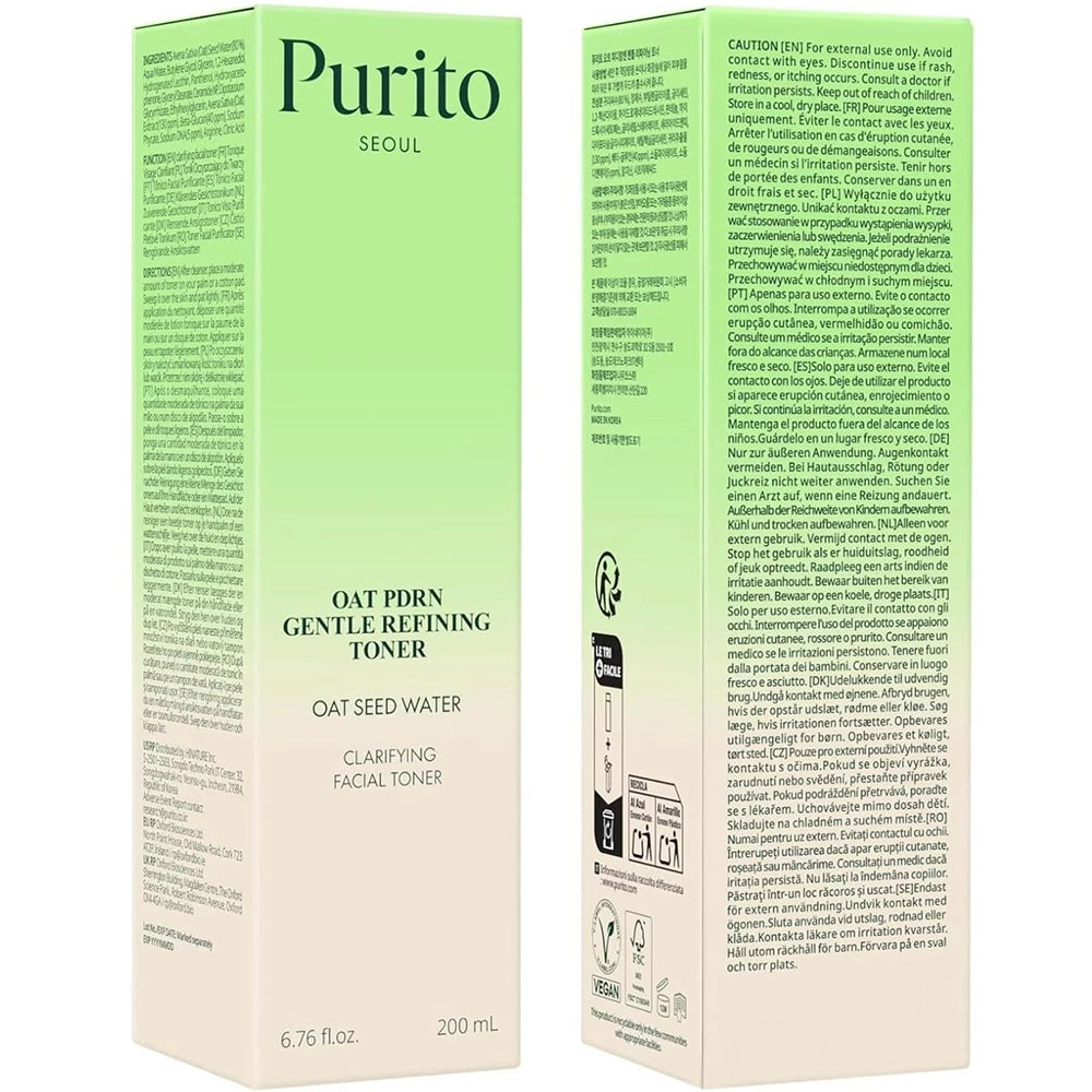 PURITO Oat PDRN Gentle Refining - Gesichts-Toner mit Haferkernwasser und Panthenol zur Feuchtigkeitsversorgung und Hautkomfort - 200 ml
