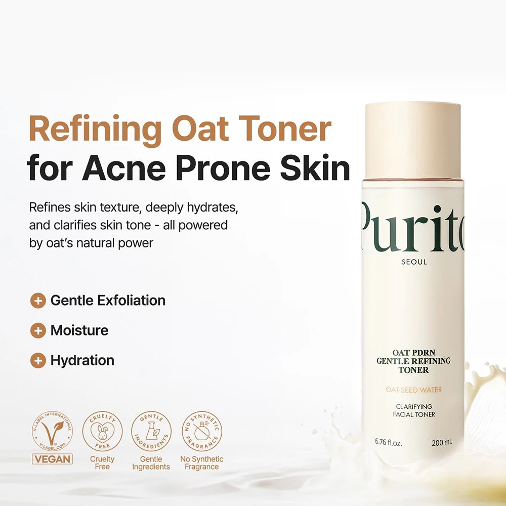 PURITO Oat PDRN Gentle Refining - Gesichts-Toner mit Haferkernwasser und Panthenol zur Feuchtigkeitsversorgung und Hautkomfort - 200 ml