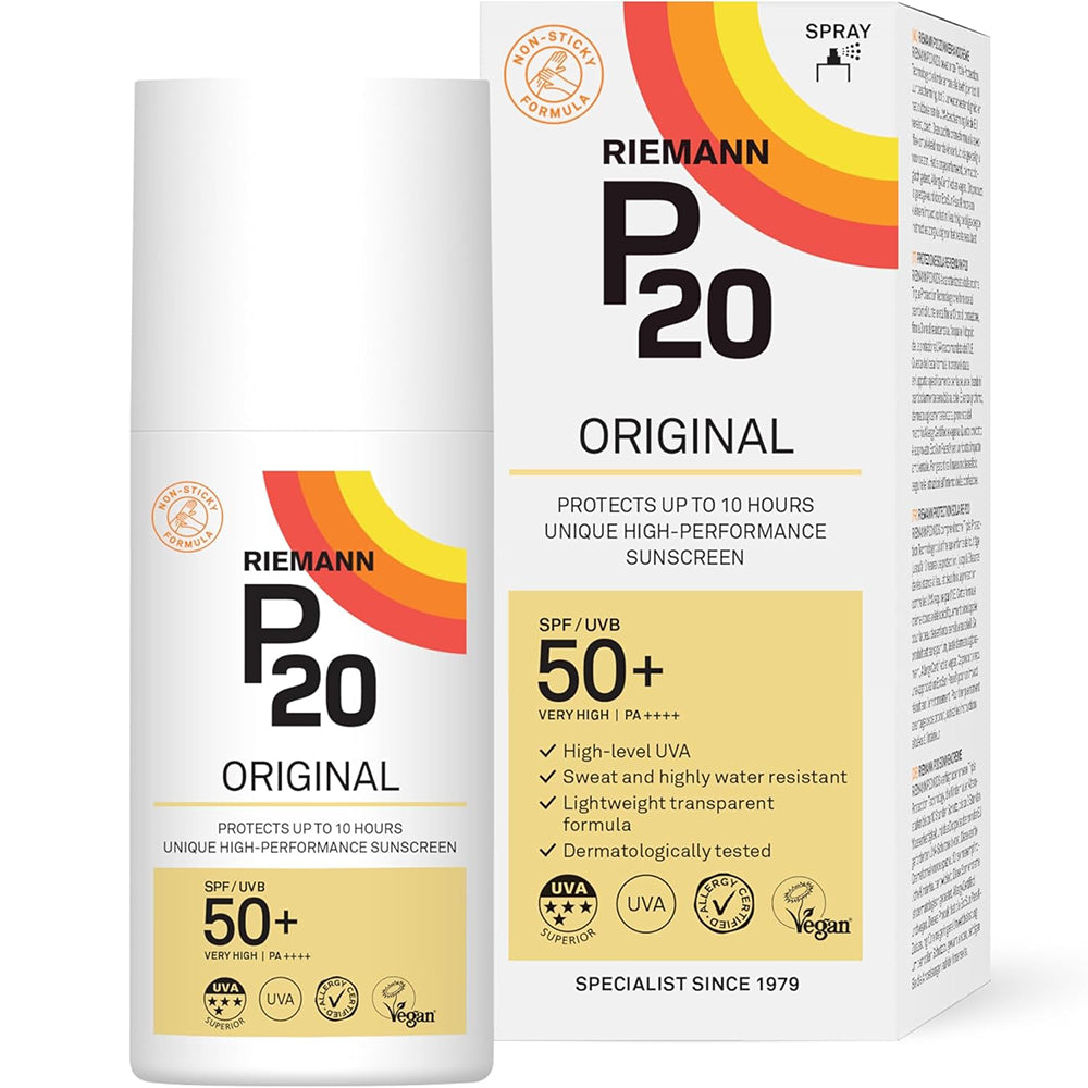 RIEMANN P20 Original SPF50+ PA++++ 200 ml - Transparentes Spray mit UVA- und UVB-Filtern und parfümfreier Formel, Outdoor