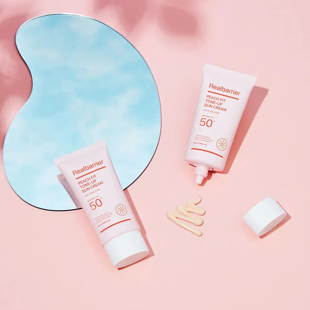 REAL BARRIER Peach Fit Tone Up Sun Cream LSF 50+ PA++++ - Gesichtscreme mit Zinkoxid und Niacinamid für hohen UVA- und UVB-Schutz und einen ebenmäßigen Hautton - 50 ml