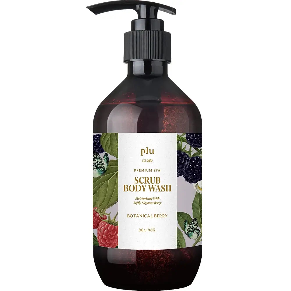 PLU Parfümierte Spa Botanische Beere - Körperpeeling-Duschgel mit Hyaluronsäure-Komplex und mikrokristalliner Zellulose, das zur Hautfeuchtigkeit und zum Hautkomfort beiträgt - 500 g