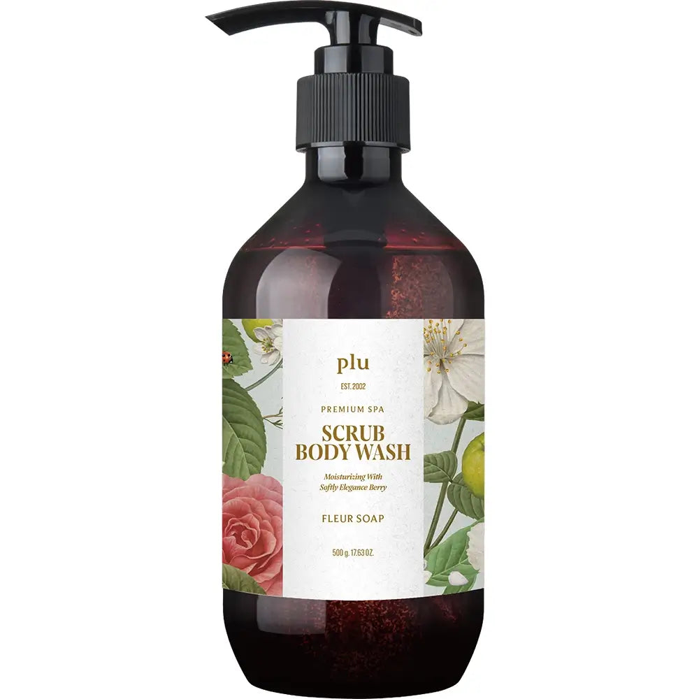 PLU Perfumed Spa Fleur Seife - Peeling-Duschgel mit Meersalz aus Australien und Walnussschalenpulver aus Kalifornien, das zur Hautreinigung und Feuchtigkeitserhaltung beiträgt - 500 g