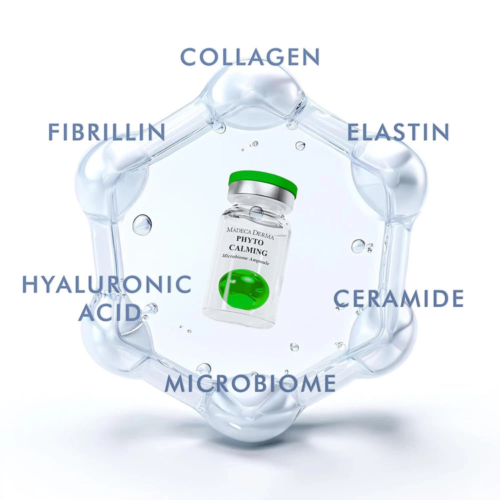 MADECA DERMA Phyto Calming Microbiome Ampoule - Gesichtsserum mit Hyaluronsäure und Panthenol Provitamin B5, das zur Beruhigung empfindlicher Haut und zur Aufrechterhaltung des Hautmikrobiomgleichgewichts beiträgt - 7 ml x 5 Stück