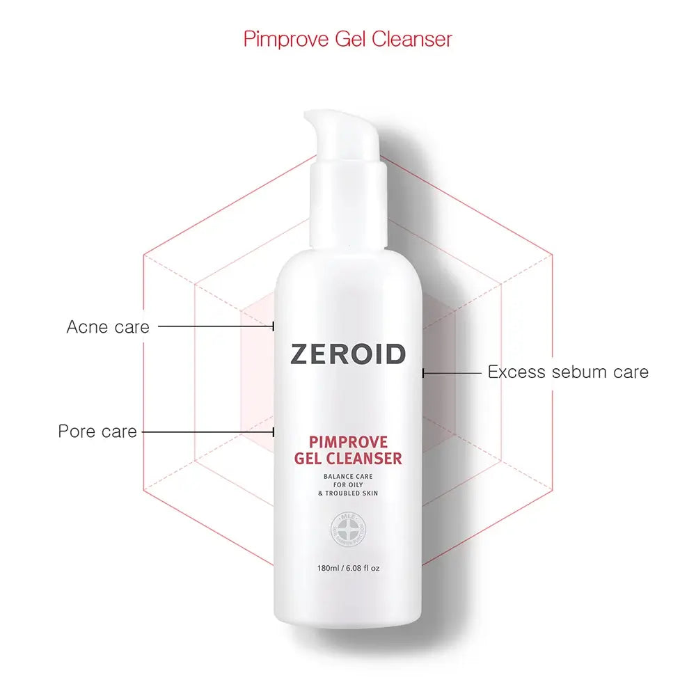 ZEROID Pimprove Gel Reiniger - Reinigungsfluid mit Salicylsäure und Natriumlaktat, das überschüssiges Talg und Unreinheiten aus den Poren reinigt und die Haut nach dem Waschen mit Feuchtigkeit versorgt - 180 ml