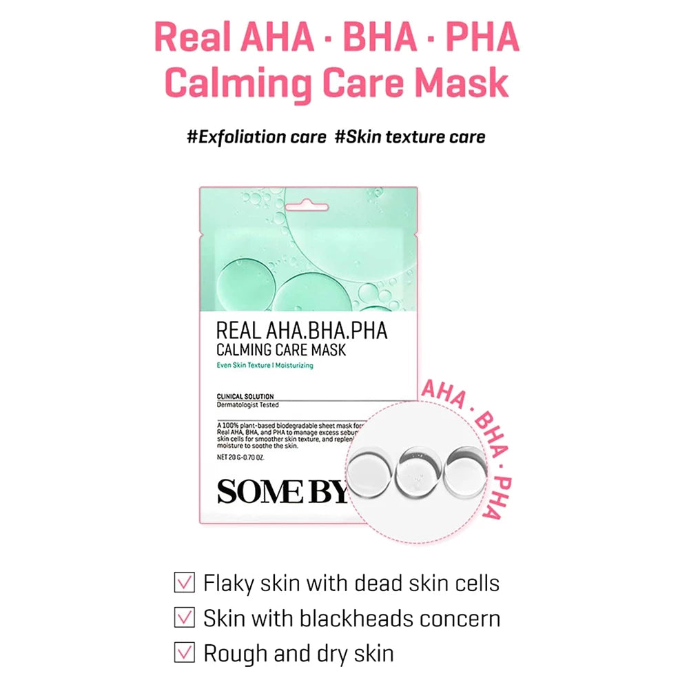 SOME BY MI Real AHA-BHA-PHA Beruhigende Pflegemaske - Gesichtsmaske mit AHA und BHA zur Entfernung abgestorbener Hautzellen und Regulierung von überschüssigem Talg - 20 g