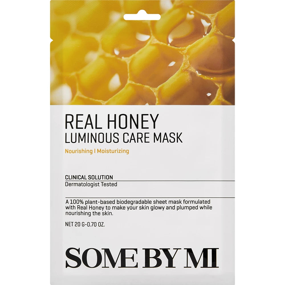 SOME BY MI Real Honey Luminous Care Mask - Pflegende Tuchmaske mit Honig- und Panthenol-Extrakt zur Beruhigung der Haut und Stärkung der Hautbarriere - 20 g