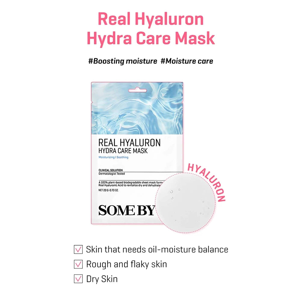SOME BY MI Real Hyaluron Hydra Care Mask - Gesichtsmaske mit Hyaluronsäure zur Hautfeuchtigkeitsversorgung und Aufrechterhaltung der Hautbarriere - 20 gr