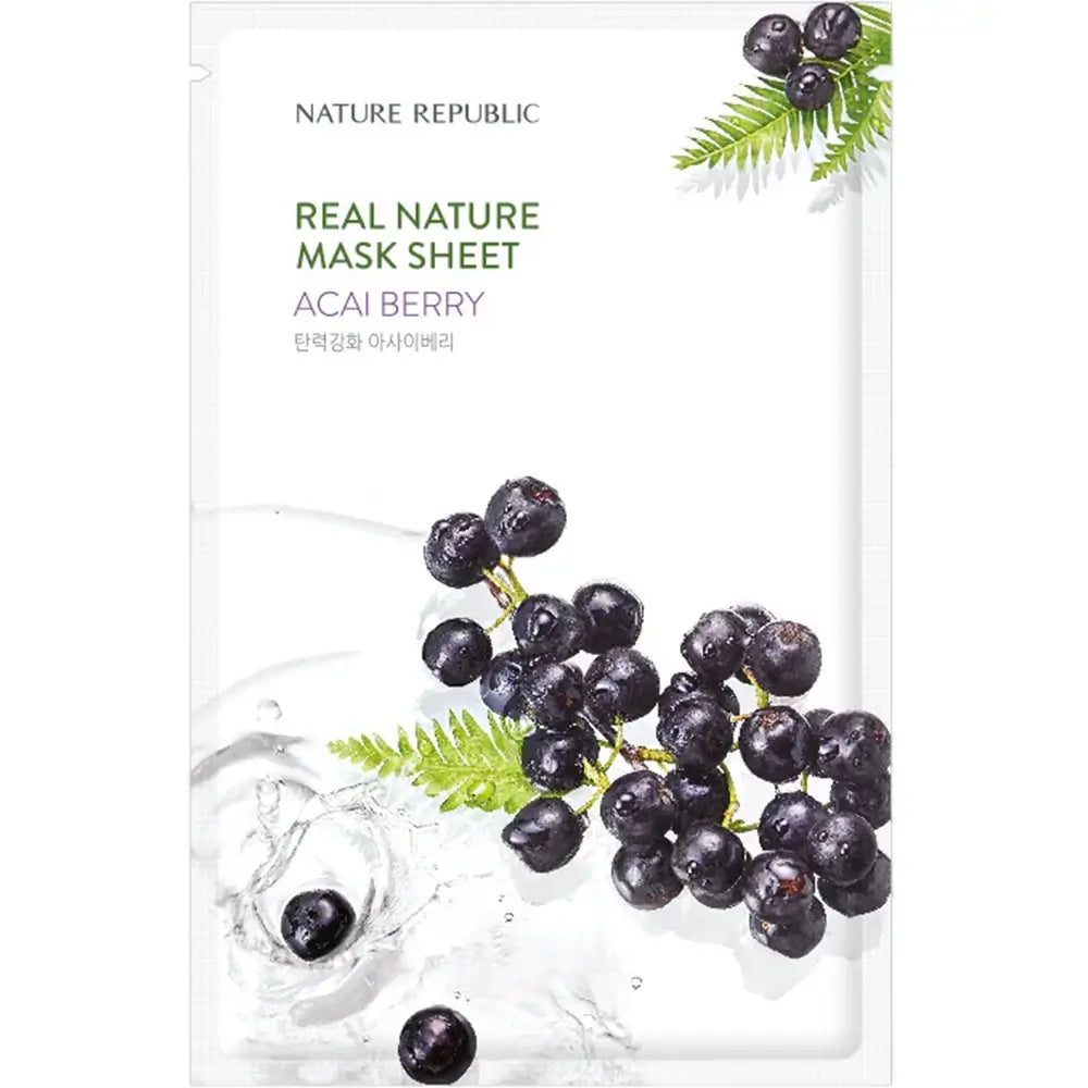 NATURE REPUBLIC Real Nature Gesichtsmaske mit Acai Beere - Intensive Feuchtigkeitspflege und Antioxidativer Schutz, 23 gr