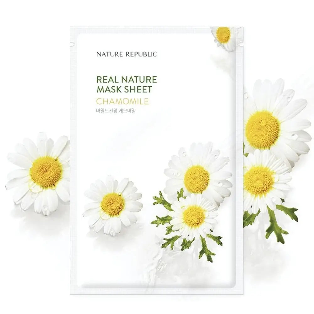 NATURE REPUBLIC Real Nature Kamillen-Gesichtsmaske - Beruhigend - Tiefenfeuchtigkeitsspendend und Beruhigend für empfindliche Haut, 23g