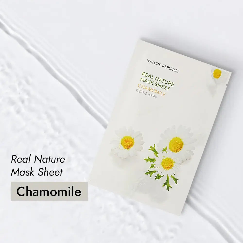 NATURE REPUBLIC Real Nature Kamillen-Gesichtsmaske - Beruhigend - Tiefenfeuchtigkeitsspendend und Beruhigend für empfindliche Haut, 23g