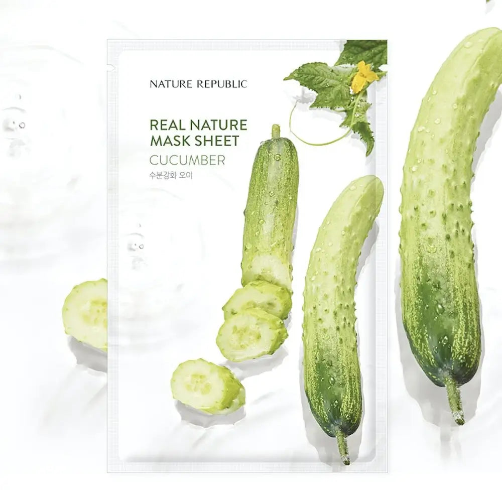 NATURE REPUBLIC Real Nature Gurken-Tuchmaske - Intensive Feuchtigkeit und beruhigender Effekt, 23 g