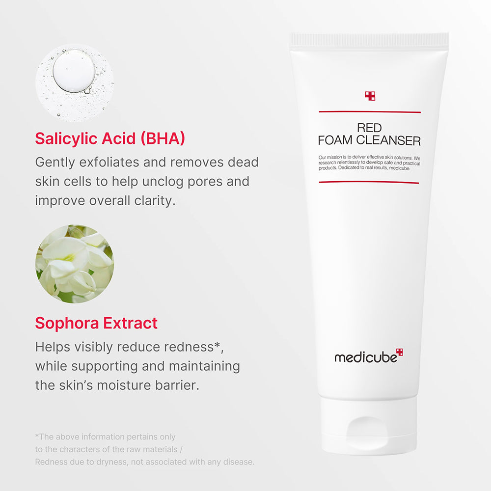 MEDICUBE Red Foam Cleanser - Reinigungsschaum mit Salicylsäure 0,5% und Sophora angustifolia Extrakt, zur Tiefenreinigung der Poren und zur Aufrechterhaltung des Hautgleichgewichts - 120 ml