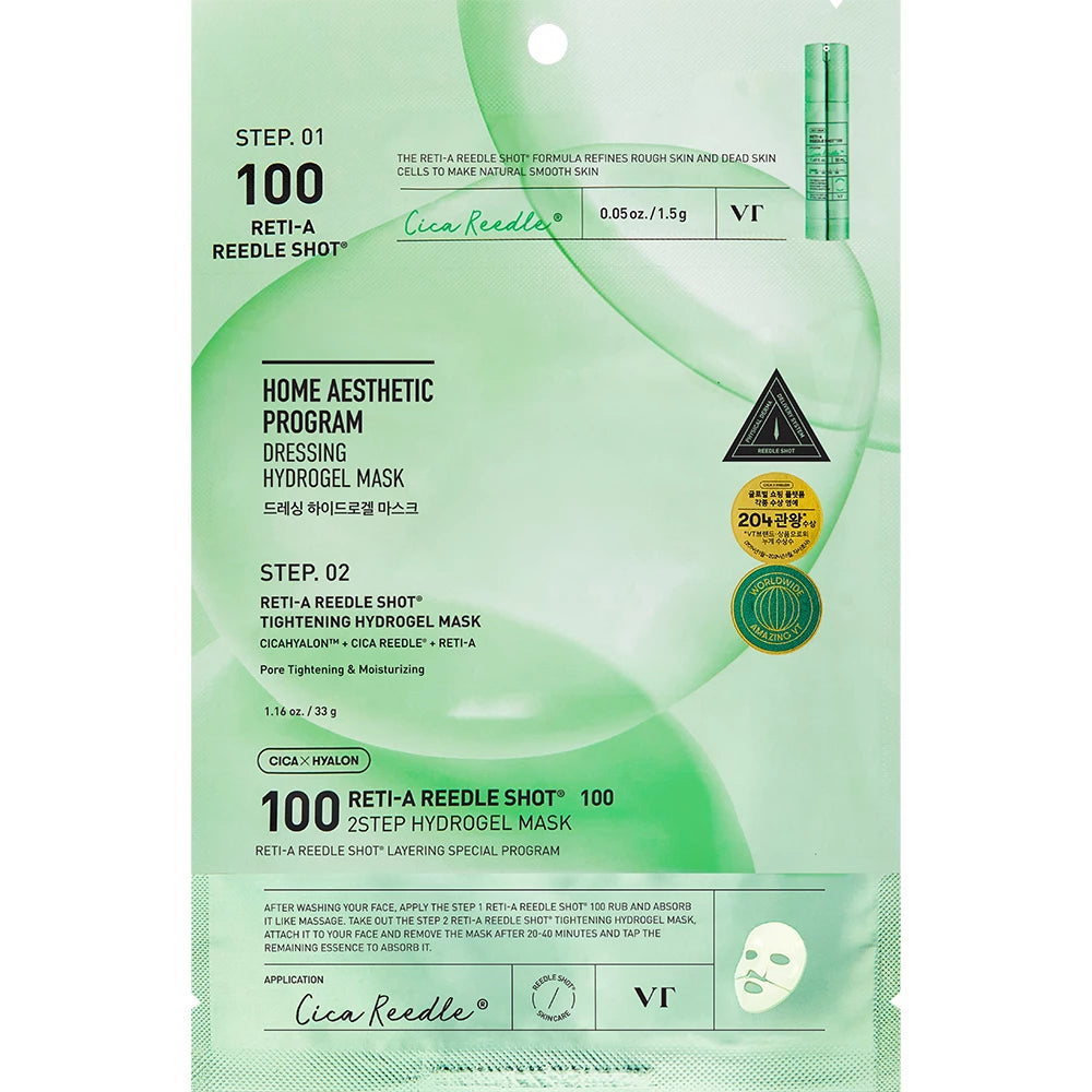 VT COSMETICS Reti-A Reedle Shot 100 Hydrogel Maske - Gesichtsmaske mit Retinol und Niacinamid, für ein ebenmäßiges Hautbild und Feuchtigkeitsversorgung - 33 g + 1,5 g