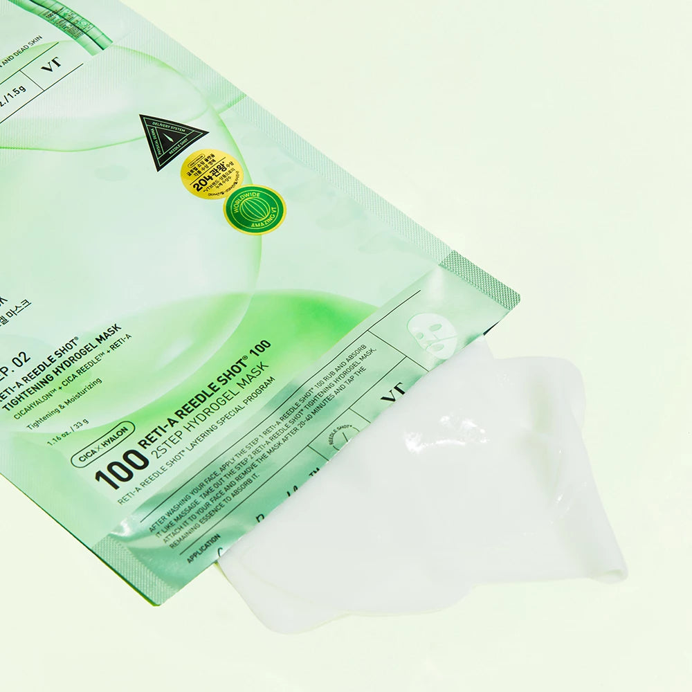 VT COSMETICS Reti-A Reedle Shot 100 Hydrogel Maske - Gesichtsmaske mit Retinol und Niacinamid, für ein ebenmäßiges Hautbild und Feuchtigkeitsversorgung - 33 g + 1,5 g