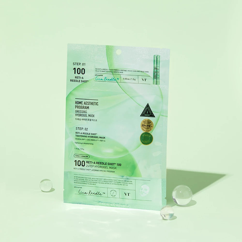 VT COSMETICS Reti-A Reedle Shot 100 Hydrogel Maske - Gesichtsmaske mit Retinol und Niacinamid, für ein ebenmäßiges Hautbild und Feuchtigkeitsversorgung - 33 g + 1,5 g