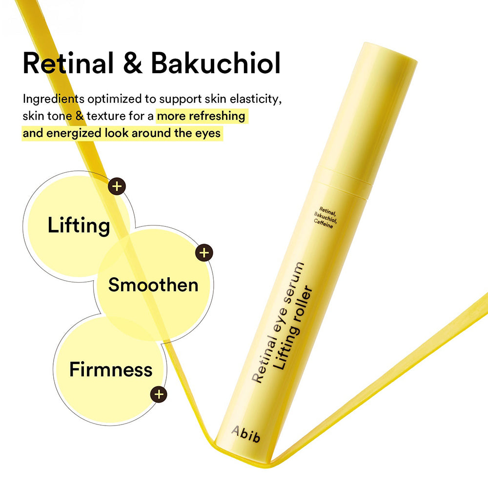 ABIB Retinal Eye Serum Lifting Roller - ser de ochi formulat cu retinal si cafeina, care contribuie la imbunatatirea aspectului zonei delicate din jurul ochilor si la metinerea aspectului odihnit - 15 ml
