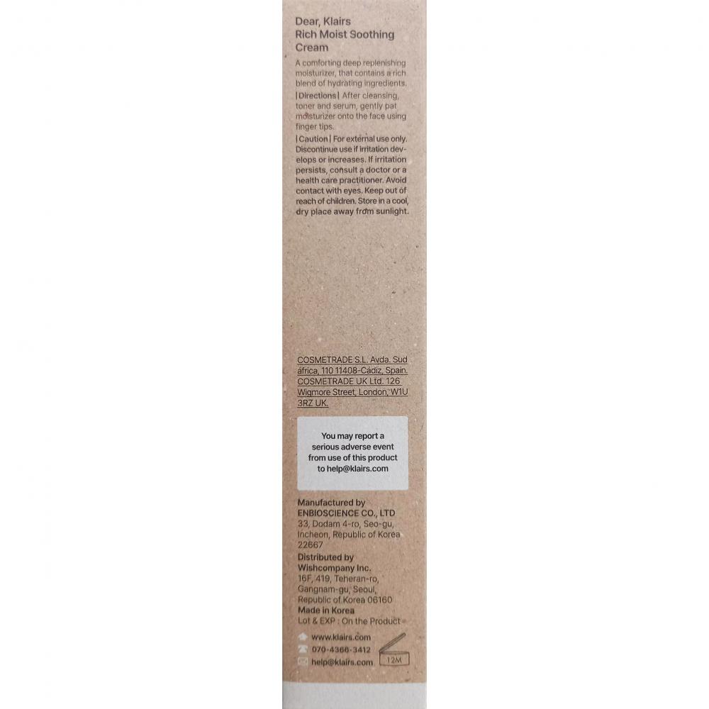 Dear Klairs Reichhaltige Feuchtigkeitsspendende Creme, 80 g