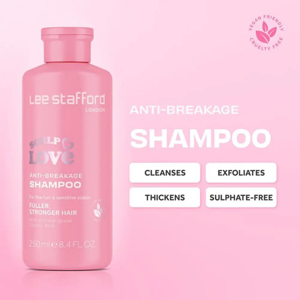 LEE STAFFORD Scalp Love Anti-Breakage Shampoo - Shampoo mit Glykolsäure und Weidenrindenextrakt zur sanften Reinigung und Exfoliation empfindlicher, gereizter Kopfhaut und feinem, zu Haarausfall neigendem Haar - 250 ml
