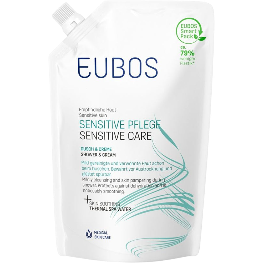 EUBOS Sensitive Care Dusch- und Cremebad - Duschgel formuliert mit mineralisiertem Thermalwasser und Provitamin B5 Panthenol, das zur sanften Reinigung empfindlicher Haut und zur Erhaltung des Hautkomforts beiträgt - 400 ml