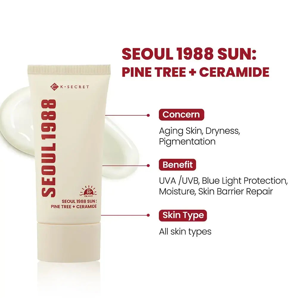KSECRET Seoul 1988 Sonnencreme Kiefer + Ceramid - Feuchtigkeitsspendende Gesichtscreme mit Kieferknospenextrakt und Ceramid NP zur Beruhigung der Haut und Aufrechterhaltung der natürlichen Hautbarriere - 50 ml