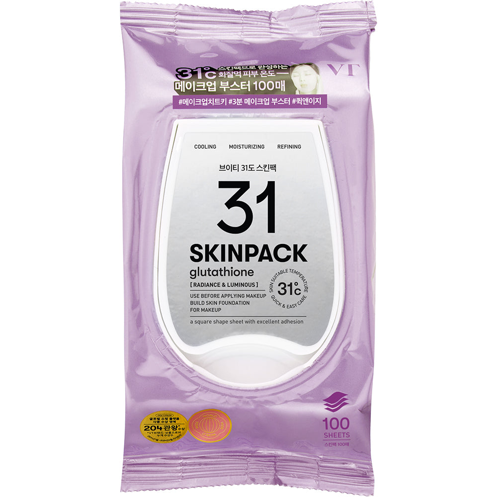 VT COSMETICS Skin Pack Sheet Mask Glutathione - Aufhellung und Feuchtigkeit, 100 Stück