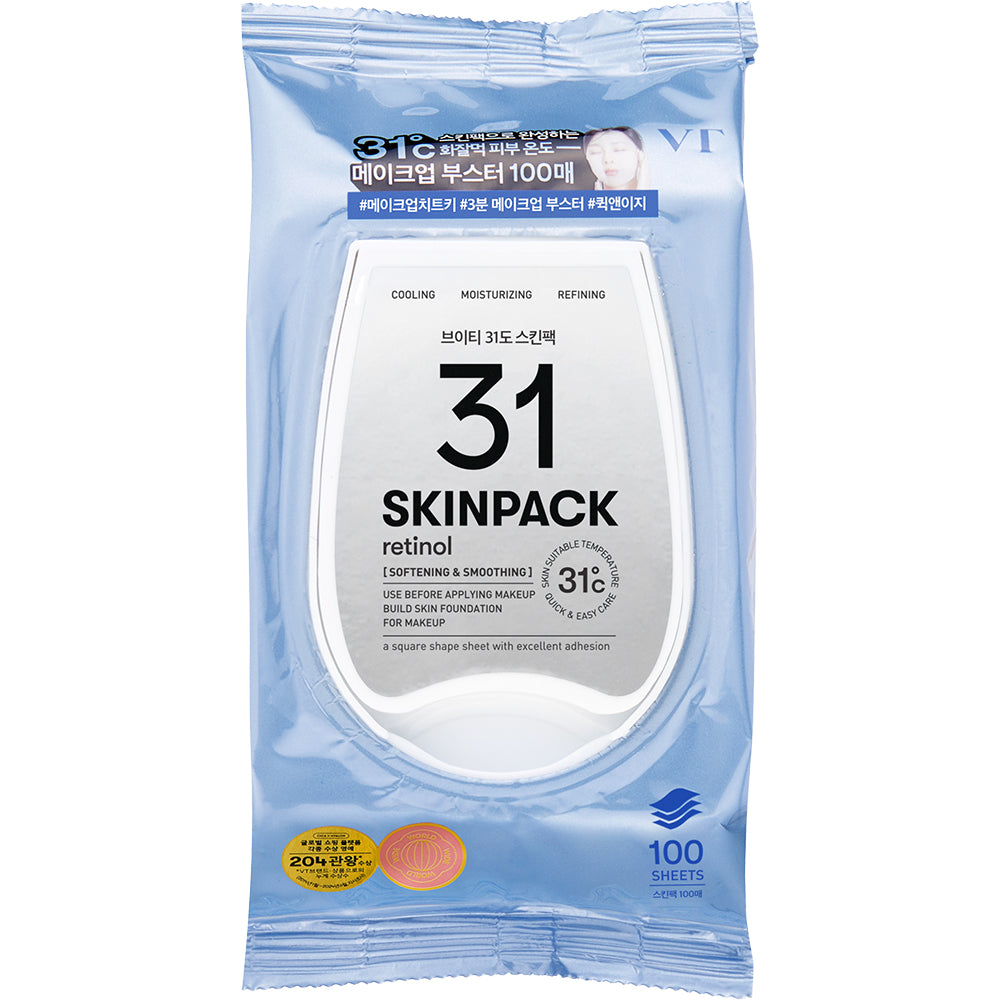 VT COSMETICS Skin Pack Sheet Mask Retinol - Gesichtsmaske mit Retinol und Hyaluronsäure für Feuchtigkeit und Hautkomfort - 100 Stück