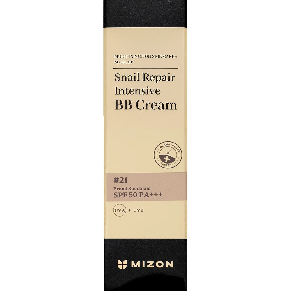 MIZON Snail Repair Intensive BB Cream LSF 50 PA+++ - getönte Gesichtscreme mit Schnecken-Schleim-Extrakt und Niacinamid, gleicht den Hautton aus und spendet Feuchtigkeit - 20 ml - 21