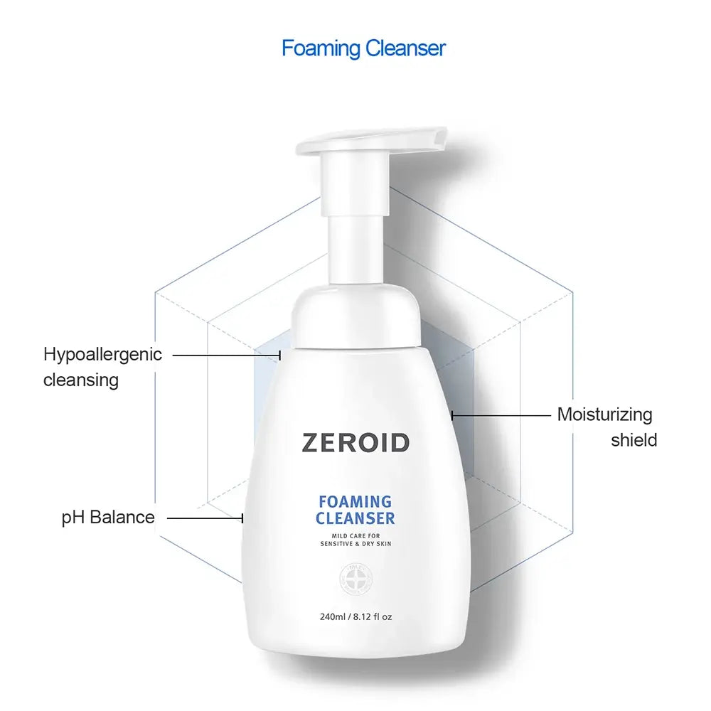 ZEROID Dermacare Reinigungsschaum für empfindliche und trockene Haut 240 ml - Sanfte Reinigung und Feuchtigkeit mit Hyaluronsäure, 240 ml
