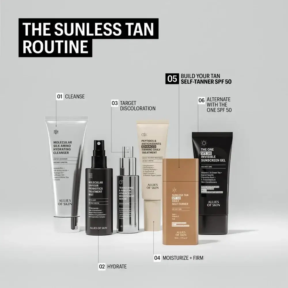 ALLIES OF SKIN Sonnenglow Gesichtscreme SPF50 Natürlich - Gradual Tan & UV-Schutz, Feuchtigkeit & Leuchtkraft, 50 ml