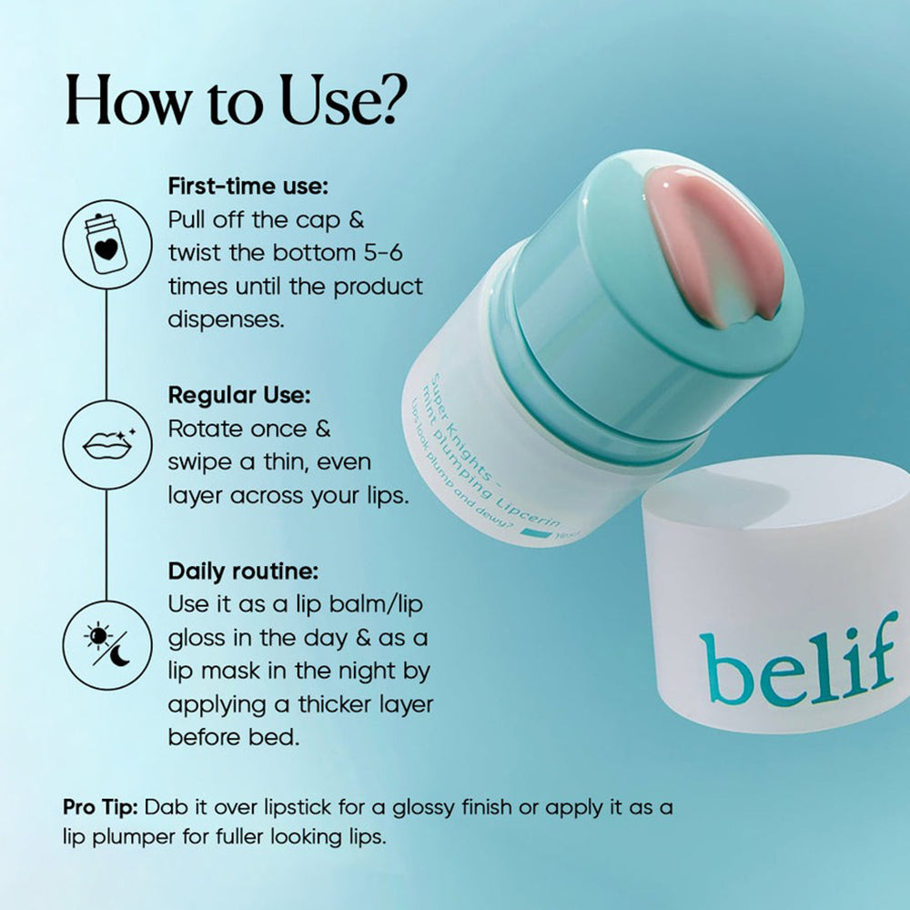 BELIF Super Knights Mint plumper Lipcerin - Lippenbalsam mit Hyaluronsäure und Menthol, spendet Feuchtigkeit und sorgt für Komfort - 15 ml - Minze
