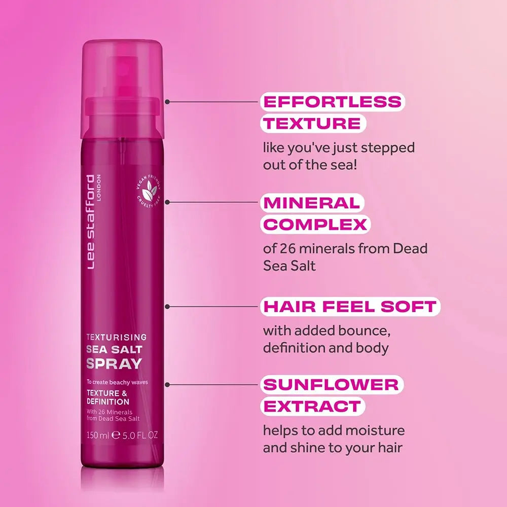 LEE STAFFORD Texturising Sea Salt Spray - Haarspray mit Meersalz und Sonnenblumenkernextrakt, das das Haar mit Feuchtigkeit versorgt und Glanz verleiht - 150 ml