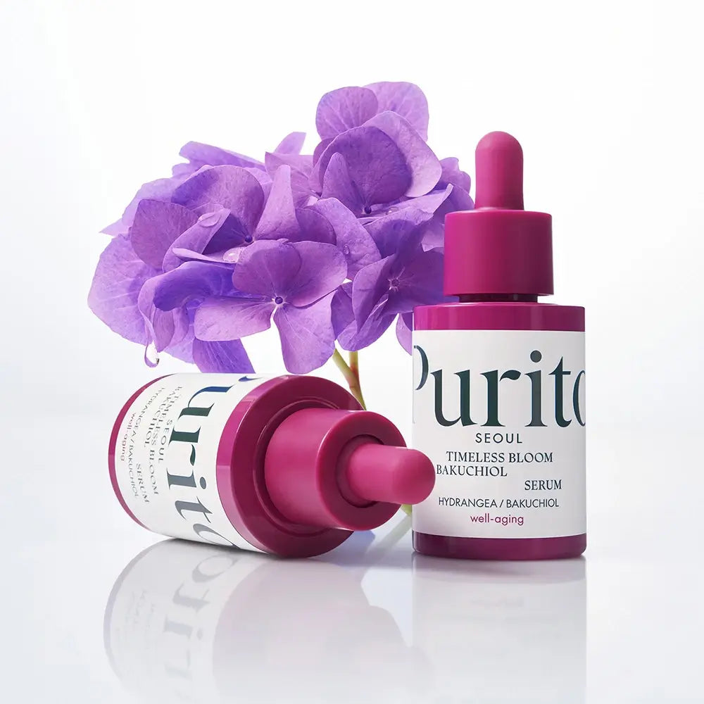 PURITO Timeless Bloom Ser Anti-Falten-Gesichtsserum mit Bakuchiol – Festigkeit und intensive Feuchtigkeit, 30 ml
